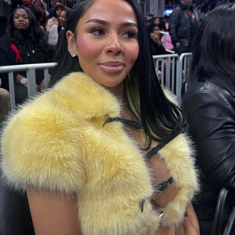 Yellow Faux Fur Buckle Crop Top Cardigan Jacket Short Sleeve